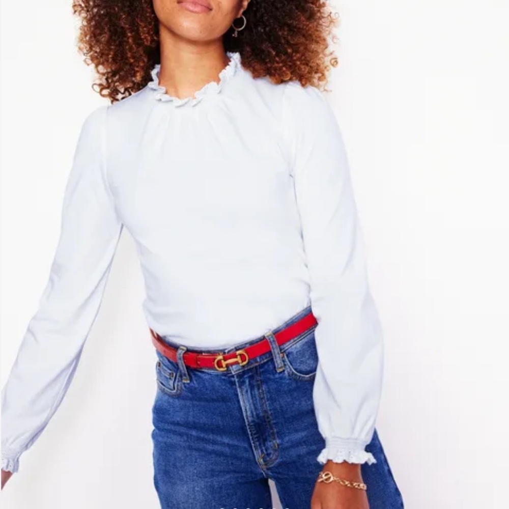 Boden | Broderie Smock Neck Top White New